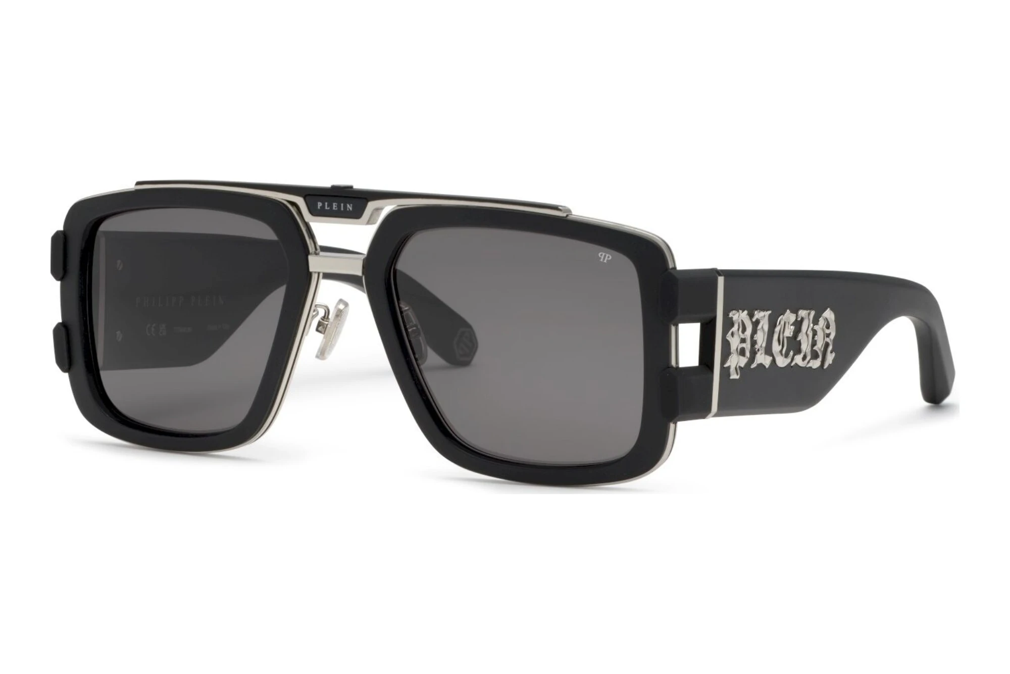 Philipp Plein SPP128V 0K07 SMOKESHINY PALLADIUM W/SEMI MATT BLACK PARTS Philipp Plein SPP128V 0K07 SMOKESHINY PALLADIUM W/SEMI MATT BLACK PARTS