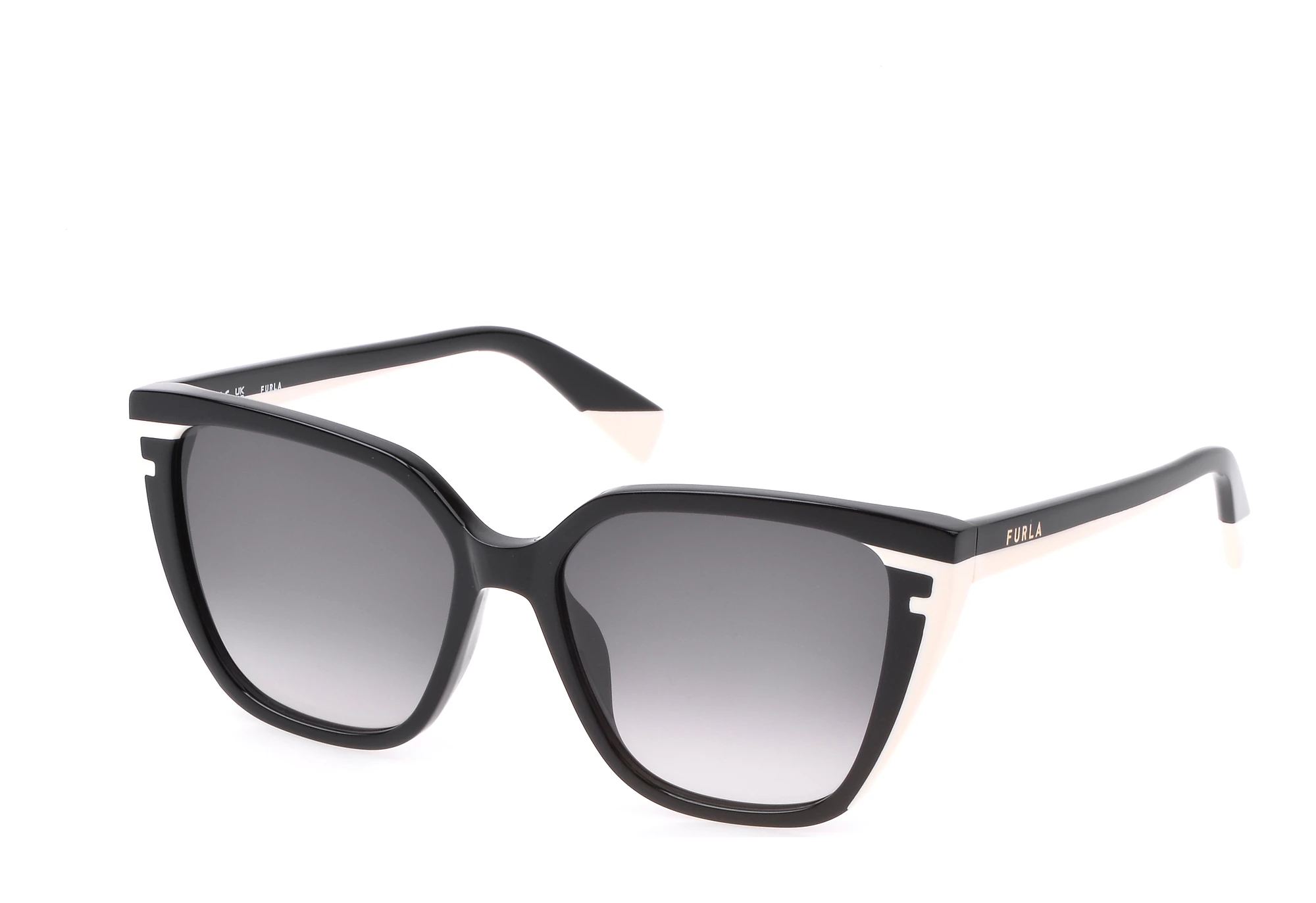 Furla Glossy Black Cat-Eye Sunglasses with Gray Lenses Furla Sunglasses SFU685V 01EX Grey smoke Woman | eBay main image 2