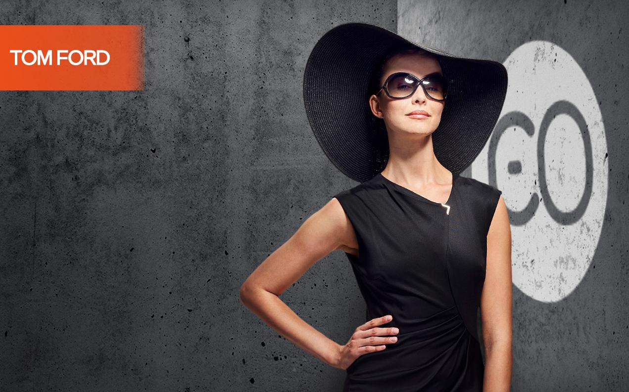 Female model wearing Tom Ford sunglasses for women